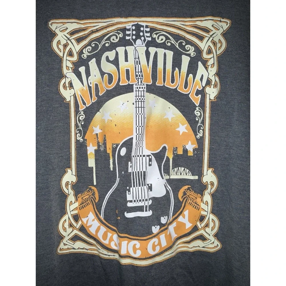 Nashville Country Music City Guitar T-Shirt Size Large Orange, Cowboy Festival